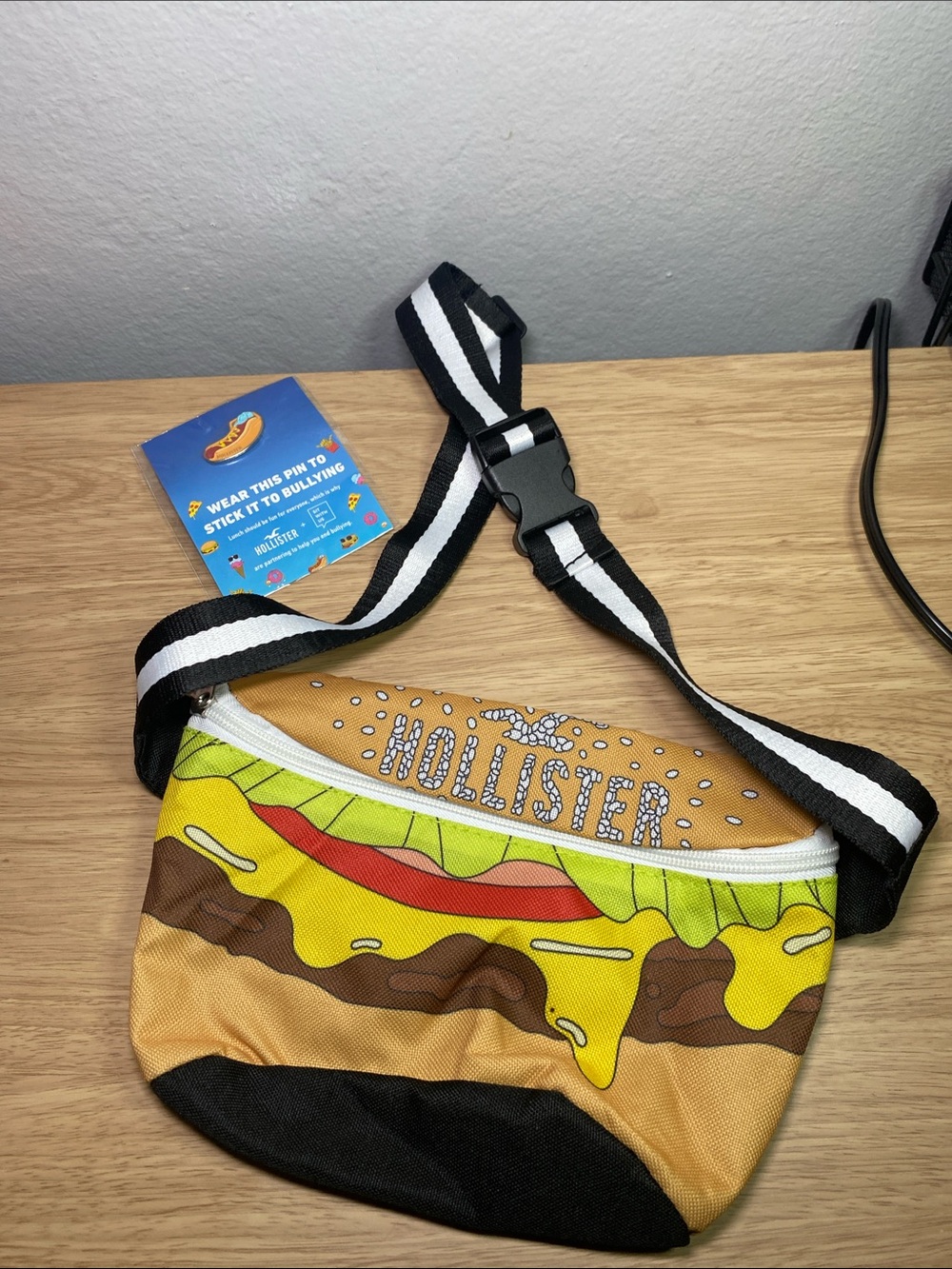 Hollister Yellow & Black Cheeseburger Graphic Fanny Waist Bag